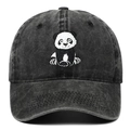 Casquette de baseball en coton délavé gris anthracite avec broderie panda - Réglable / Noir