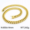Chaîne cubaine dorée 14mm style hip hop avec pendentif ancre et croix pour homme - Collier Doré (KN202878-KFC) / 65cm x 1.4cm