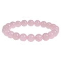 Poliertes 8mm Rosa Zebra-Jaspis Perlenarmband mit elastischem Band auf weißem Grund - Rosenquarz Armband