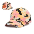 Pink and orange camo ponytail baseball hat with criss-cross elastic back and distressed detail - Adjustable / Pink Camouflage