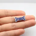 DIY bone charm for bracelet with sparkling dark blue rhinestones and silver metal finish - 8MM Bone - Dark Blue