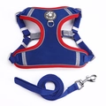 Adjustable dark blue dog harness set with red trim and reflective safety strips - Blue