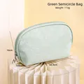 Elegant mint green semi-circular PU makeup bag with floral relief and metal M zipper - Green Semi-circle Bag