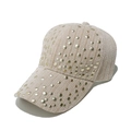 Detail of beige corduroy baseball cap featuring decorative gold metal rivets on the brim - M(56-58cm) / Khaki