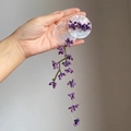 Détail de boucles d'oreilles papillon vintage avec disques de nacre et glands violets - 13# Tige en Argent - Blanc Violet (Frange Coquillage)