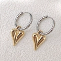 Two-tone heart drop earrings with silver hoops and polished 3D gold heart pendants - Silver Hoop Gold Heart (SH115)