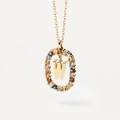 Gold letter W necklace with multi-color zircon stones in a vintage oval frame - Gold W