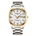 Classic silver-gold quartz watch for women with white dial and day-date display window - Men's Two-tone White Dial