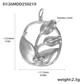 Silver tulip flower pendant in stainless steel circle, size 22.8mm by 17.3mm - D126-Steel Relief Flower
