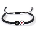 Adjustable black woven rope bracelet featuring a letter J bead and red heart charm - Letter J-White Red Heart