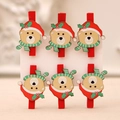 Christmas cartoon bear wooden clips in red hat for festive DIY photo decoration - Christmas Bear Style / 6 Pcs/Set