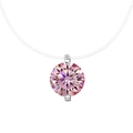 Minimalist S925 silver necklace with pink round moissanite on an invisible line - 3 ct / Round (Pink Moissanite)