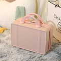 Pink mini vanity suitcase with textured surface and dual handles on a plush rug - 14" / Pink