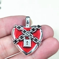 Pendentif cœur punk avec chaîne et cadenas en émail rouge pour bijoux DIY - Coeur en Émail Rouge avec Serrure à Chaîne / Rouge/Argent