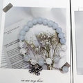 Exquisite pearl and sea blue beaded bracelet featuring a delicate silver butterfly pendant - S055-blue Bursting Floral Butterfly Beaded Bracelet #sz456