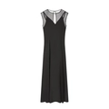 Elegante mouwloze zwarte midi-jurk met transparante mesh halslijn en schouder - XS / Zwart