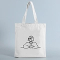 White canvas tote bag with black line art figure print for women and students - STD239-F/Line Art Side Profile