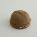 Close-up of brown cotton infant docker hat featuring detailed animal embroidery - 48-50cm(6 Months-2 Years) / Dark Khaki