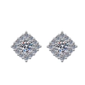 Elegant geometric halo stud earrings with silver finish and brilliant faux moissanite stones - TED292-Geometric Rhombus Studs
