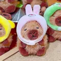 Cute Capybara plush keychain wearing a removable pink rabbit hood with various styles - Rabbit Headwear 2.0