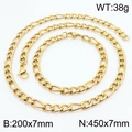 Ensemble collier et bracelet homme en acier inoxydable doré style hip hop maille 3:1 NK - 7mm Or