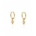 Elegant gold clover hoop earrings with micro-set zircons in a geometric rhombus design - Gold Rhombus Drop Earrings