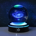 3D laser engraved galaxy crystal ball with LED base as glowing tabletop decor - Milky Way