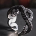 Vintage oxidized silver snake ring with detailed scales and adjustable wrap design - Adjustable Open / Antique Silver