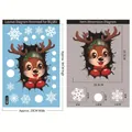Christmas window sticker featuring cartoon reindeer and snowflakes with detailed dimensions - BQ381-Reindeer Style