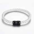 Geflochtenes weißes Lederarmband für Herren mit schwarzem Magnetverschluss-Zylinder - Weiß (KB115243-KFC)