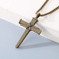 Pendentif croix en bronze vintage avec chaîne box en acier titane pour hommes - Croix de Clou en Bronze Rétro (KN230493-KFC)