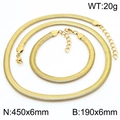 Golden titanium steel snake chain set with flat necklace and bracelet 18k gold plated - Gold 6mm Set