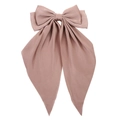 Pink satin bow hair clip with long ribbons and elegant glossy finish - Grey Purple