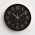 Modern 30cm black wall clock with rose gold numerals and quiet quartz movement - Black Dial Rose Gold Digits
