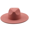 Flat lay of a pink wool fedora hat with a wide brim on a clean white background - M (56-58cm) / Watermelon red