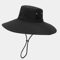 Detail of outdoor sun hat featuring 12cm wide brim with reinforced stitching and chin strap - One Size / Black