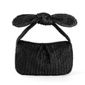 Sac à main d'été en paille tressée noire avec un grand nœud décoratif pour les vacances - 21x12x10CM / Noir