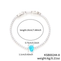 Silver water drop tennis bracelet with blue zircon and size dimension details - White Gold Sea Blue Zirconia