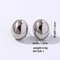 Detailed view of silver oval stud earrings with high-polish finish and minimalist design - Silver-Oval Bean