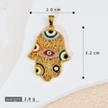 Goldener Hamsa-Hand-Anhänger mit bunten Evil-Eye-Emails und Zirkonsteinen, 3,2cm Größe - Gold Durchbrochen Bunte Emaille Augen