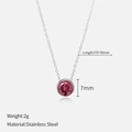 Silver stainless steel necklace with a 7mm round red gemstone pendant and adjustable chain - July Rose Red / Silver