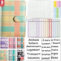 A6 leather budget binder set with French stickers and zipper envelopes in panda print - French Version Set / Yellow and Green Plaid