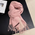 Pink and beige reversible cashmere scarf with tassels on a dark table setting - 200*70cm / Light Pink + Beige