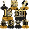 Rose gold 16th birthday honeycomb centerpiece set with black and gold party decor - 16th Birthday Style / 9 Pieces Set / Black Gold