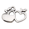 Retro Tibetan silver double heart pendant with apple leaf detail for necklaces - Heart Shaped Apple (8456)