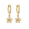 Detailed view of 18K gold plated flower earrings with white cubic zirconia micro-inlay - Gold Flower