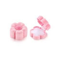 Portagioie rosa in velluto a forma di fiore, mostrato chiuso e aperto internamente - Fiore di Prugno Rosa / 62*62*36mm