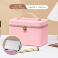 Pink portable makeup case with LED mirror and gold zipper small size 19.5x13.5x14cm - Small Pink [LED Light]