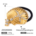 Elastico per capelli in acciaio dorato con conchiglia e stella marina di strass - Conchiglia Stella Marina con Strass (JDH2406006)