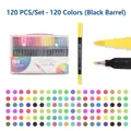 Dual-tip 120-color watercolor marker set with black barrels in a clear portable storage case - New Style Black 120 Colors Soft Tip
